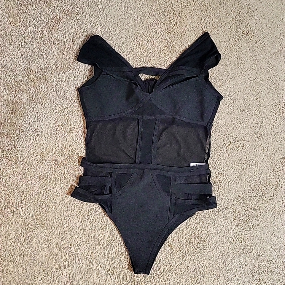 Fashion nova sezy black mesh 1 piece swimsuit